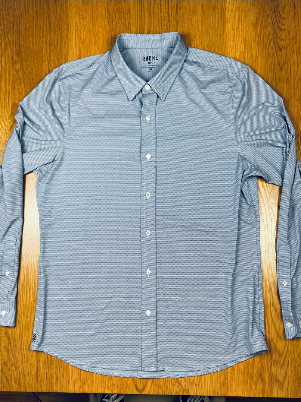 RHONE Commuter Shirt Mens Large Blue Micro Pattern Performance Stretch ButtonUp